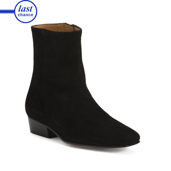 FLATTERED Black Made In Spain Suede Rami Square Toe Boots - Picture 1 of 2